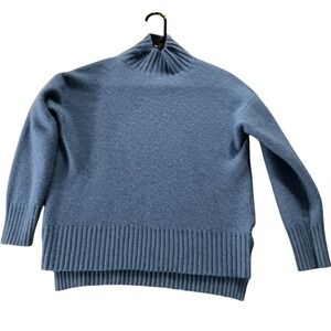 Everlane Recycled Cashmere Mock Neck Sweater Blue Textured Knit Small